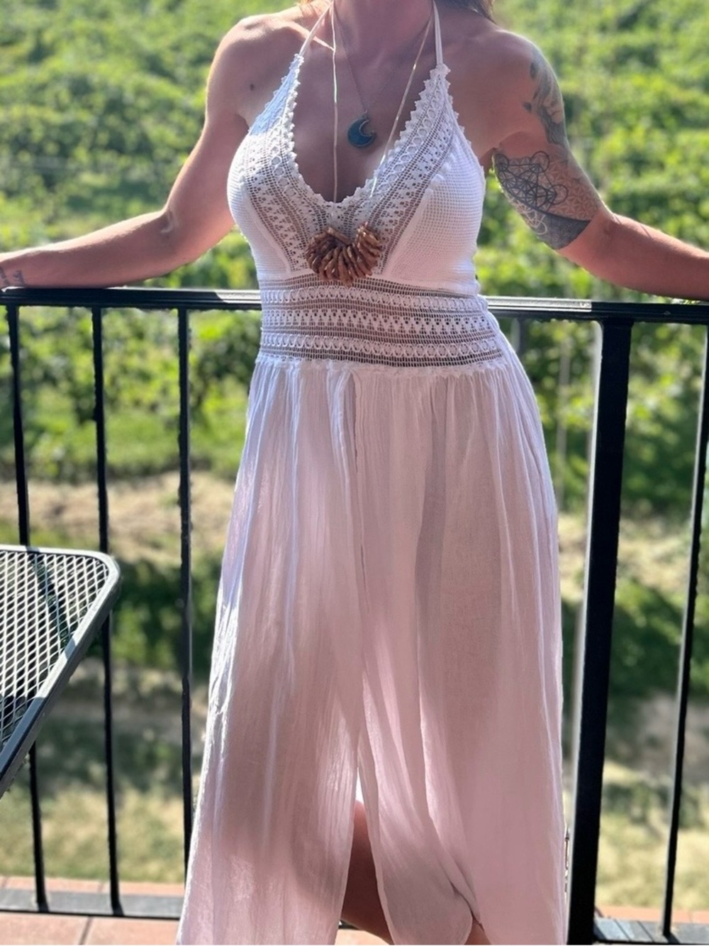 Boho Crochet style Halter midi Dress - White